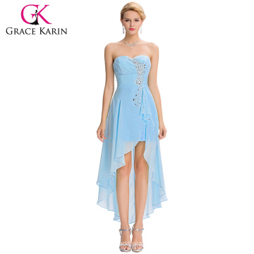 Grace Karin 2016 Neue Design trägerlosen High Low Sequins Sky Blue Chiffon Cocktailkleid GK000042-3